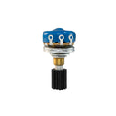 A Mojotone 125KL wah guitar potentiometer stood upright with a blue dust cap on the bottom of the potentiometer. 