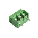 A green Mojotone 3-way lock together PC mount terminal block with 5mm spacing.