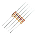 A pack of five tan or beige colored 2.7K 1 watt 5% carbon film guitar resistors with red, purple, red, and gold bands signaling their OHM rating.
