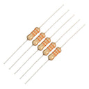 A pack of five tan or beige colored 33K 1 watt 5% carbon film guitar resistors with three orange and one gold bands signaling their OHM rating.